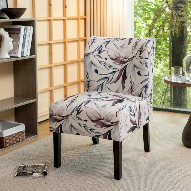 PUrple Floral 29.13 Upholstered Accent Chair with Wood Legs