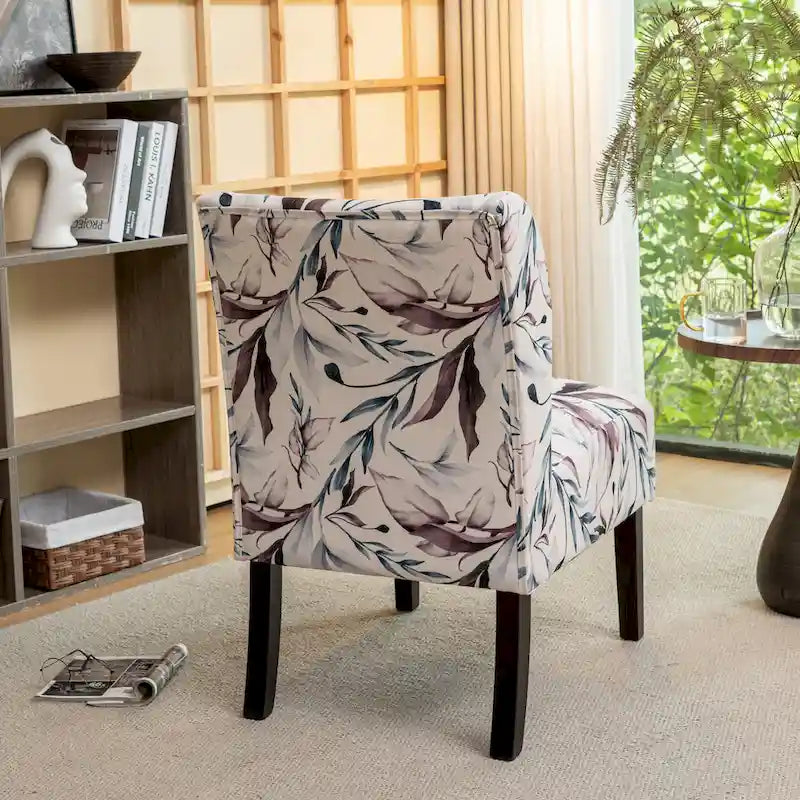 PUrple Floral 29.13 Upholstered Accent Chair with Wood Legs