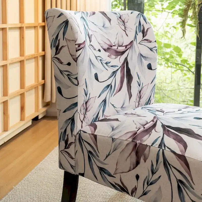 PUrple Floral 29.13 Upholstered Accent Chair with Wood Legs
