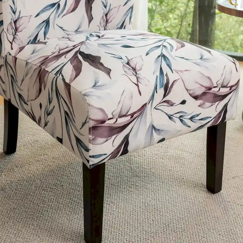 PUrple Floral 29.13 Upholstered Accent Chair with Wood Legs