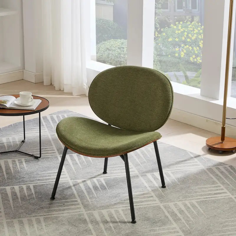 Mid-Century Modern Shell Chair Single Side Chair Tripod,Orange fabric Lounge Chair in Walnut Finish Comfortable Backrest