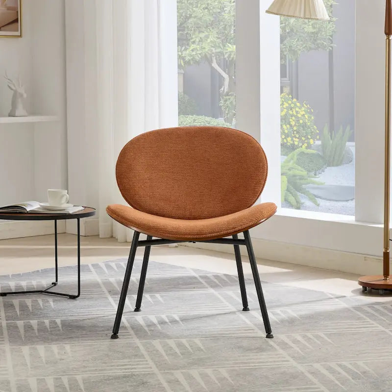 Mid-Century Modern Shell Chair Single Side Chair Tripod,Orange fabric Lounge Chair in Walnut Finish Comfortable Backrest