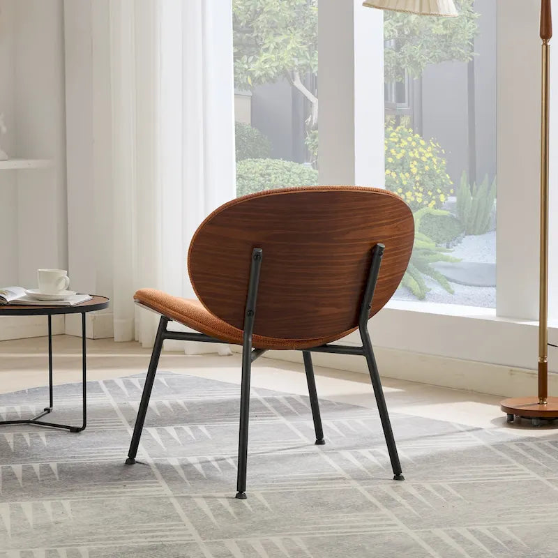 Mid-Century Modern Shell Chair Single Side Chair Tripod,Orange fabric Lounge Chair in Walnut Finish Comfortable Backrest