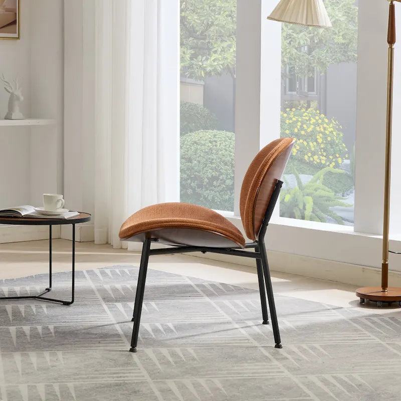 Mid-Century Modern Shell Chair Single Side Chair Tripod,Orange fabric Lounge Chair in Walnut Finish Comfortable Backrest