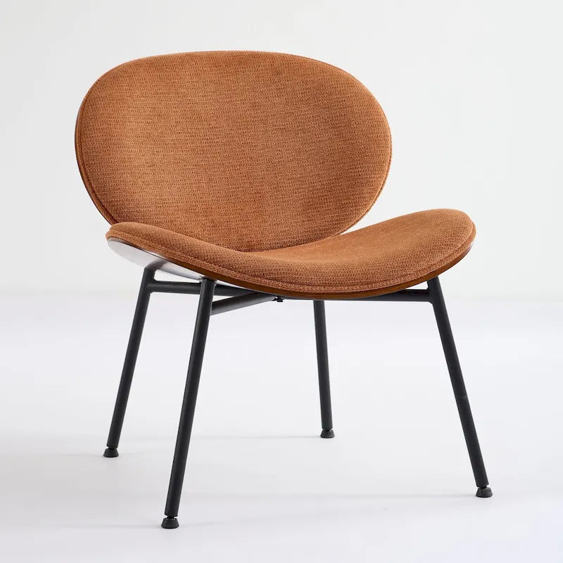 Mid-Century Modern Shell Chair Single Side Chair Tripod,Orange fabric Lounge Chair in Walnut Finish Comfortable Backrest