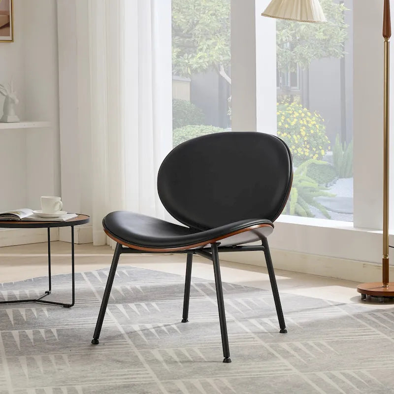 Mid-Century Modern Shell Chair Single Side Chair Tripod,Orange fabric Lounge Chair in Walnut Finish Comfortable Backrest