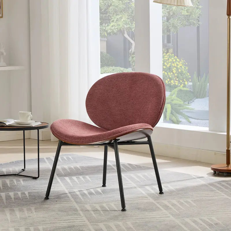 Mid-Century Modern Shell Chair Single Side Chair Tripod,Orange fabric Lounge Chair in Walnut Finish Comfortable Backrest