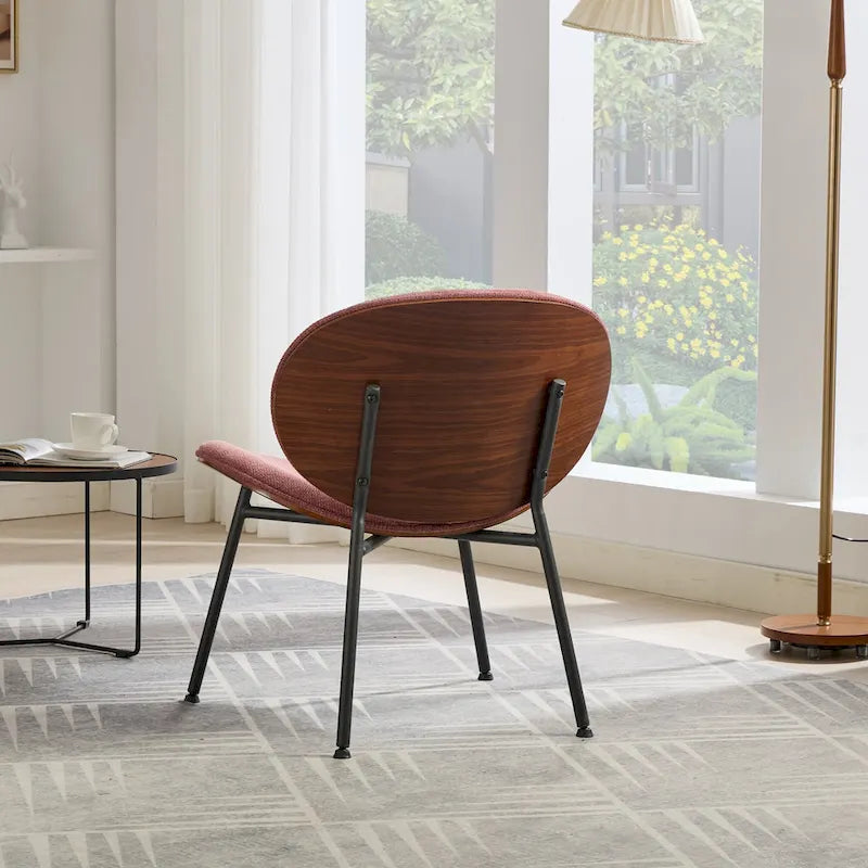 Mid-Century Modern Shell Chair Single Side Chair Tripod,Orange fabric Lounge Chair in Walnut Finish Comfortable Backrest