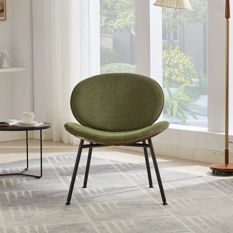 Mid-Century Modern Shell Chair Single Side Chair Tripod,Orange fabric Lounge Chair in Walnut Finish Comfortable Backrest
