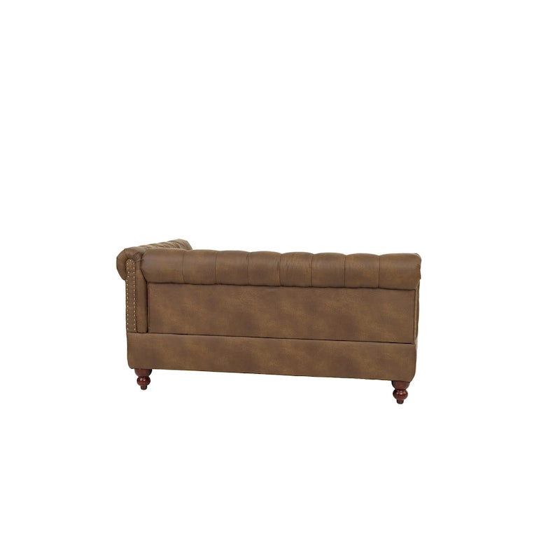 Reversible One Arm Loveseat Dark Coffee Breathable Leatherette Tufted 1Pc Couch Living Room Furniture