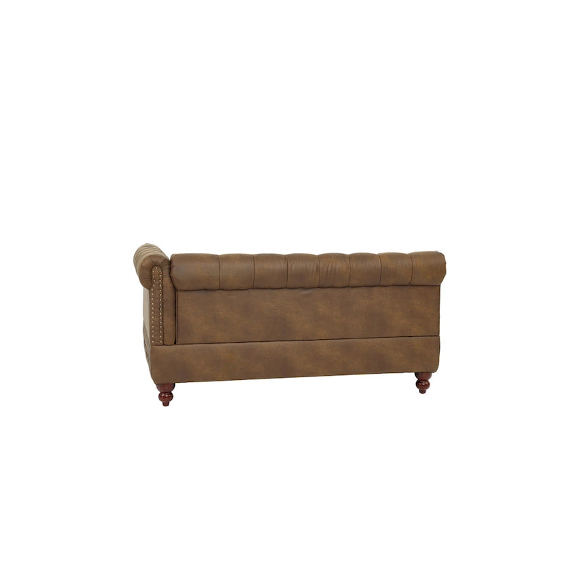 Reversible One Arm Loveseat Dark Coffee Breathable Leatherette Tufted 1Pc Couch Living Room Furniture