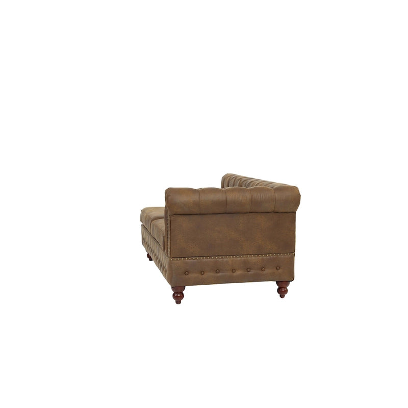 Reversible One Arm Loveseat Dark Coffee Breathable Leatherette Tufted 1Pc Couch Living Room Furniture