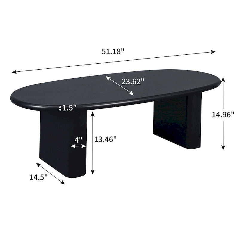 Modern Coffee Table Oval Coffee Table with 2 Vertical Thick Feet Rounded Edges, for Living Rooms Antique Black