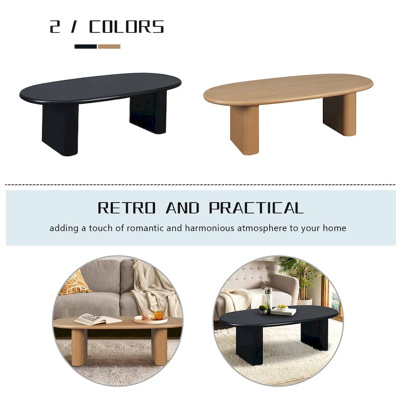 Modern Coffee Table Oval Coffee Table with 2 Vertical Thick Feet Rounded Edges, for Living Rooms Antique Black