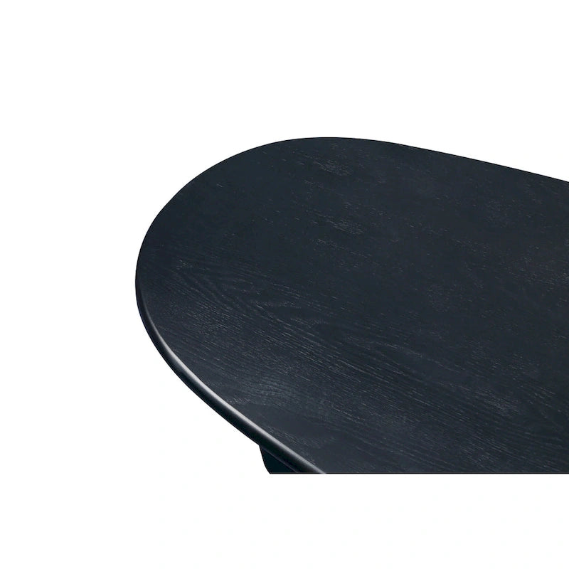 Modern Coffee Table Oval Coffee Table with 2 Vertical Thick Feet Rounded Edges, for Living Rooms Antique Black