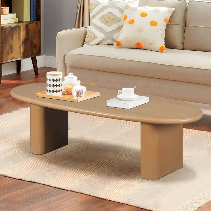 Modern Coffee Table Oval Coffee Table with 2 Vertical Thick Feet Rounded Edges, for Living Rooms Antique Black
