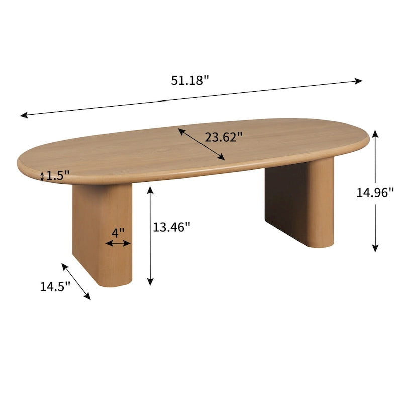 Modern Coffee Table Oval Coffee Table with 2 Vertical Thick Feet Rounded Edges, for Living Rooms Antique Black