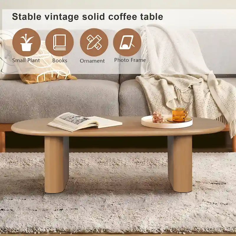 Modern Coffee Table Oval Coffee Table with 2 Vertical Thick Feet Rounded Edges, for Living Rooms Antique Black
