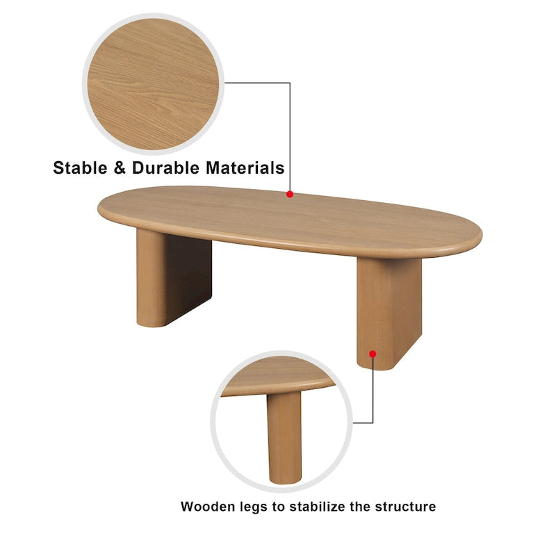 Modern Coffee Table Oval Coffee Table with 2 Vertical Thick Feet Rounded Edges, for Living Rooms Antique Black