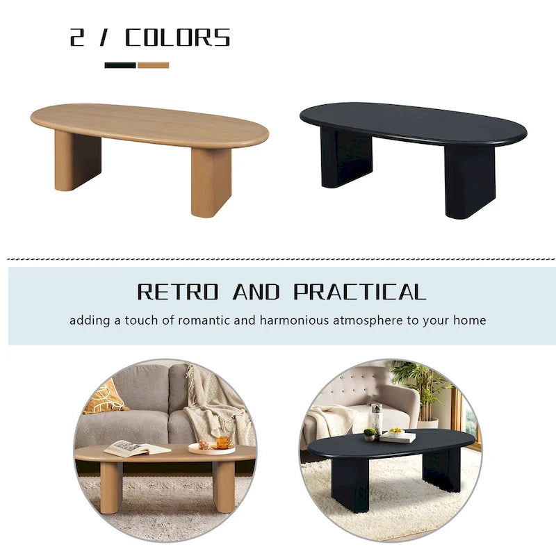 Modern Coffee Table Oval Coffee Table with 2 Vertical Thick Feet Rounded Edges, for Living Rooms Antique Black