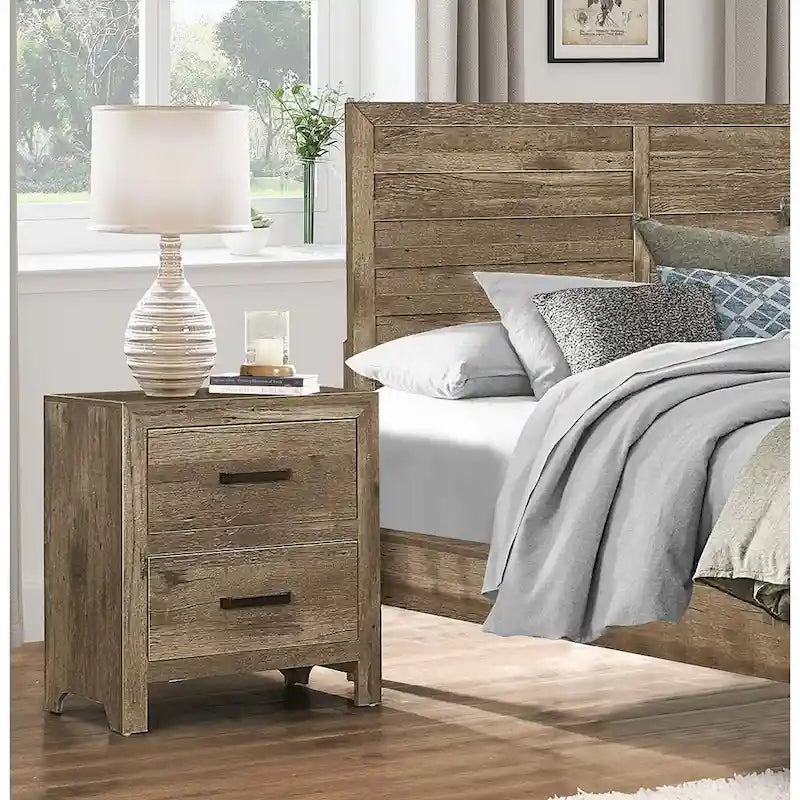Solid Wood Nightstand, Bedside Storage Cabinet with Nickel Drawer Handles, Entry Side Table with Wooden Top