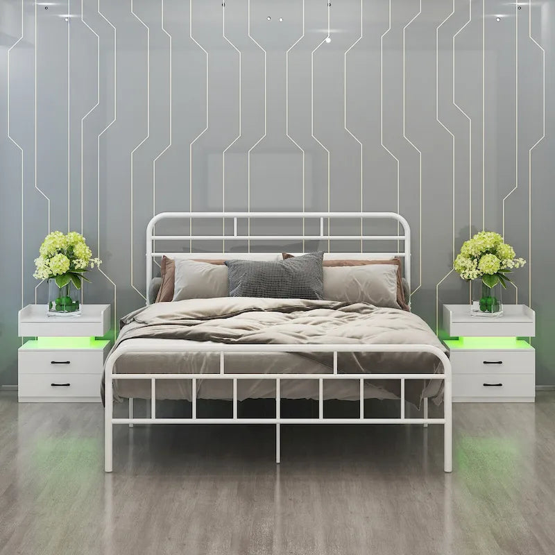 Smart Nightstand with Adjustable LED Light StripStorage Cabinet with 2 Drawers,Sofa Side Table, Coffee Table