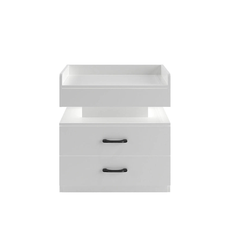 Smart Nightstand with Adjustable LED Light StripStorage Cabinet with 2 Drawers,Sofa Side Table, Coffee Table