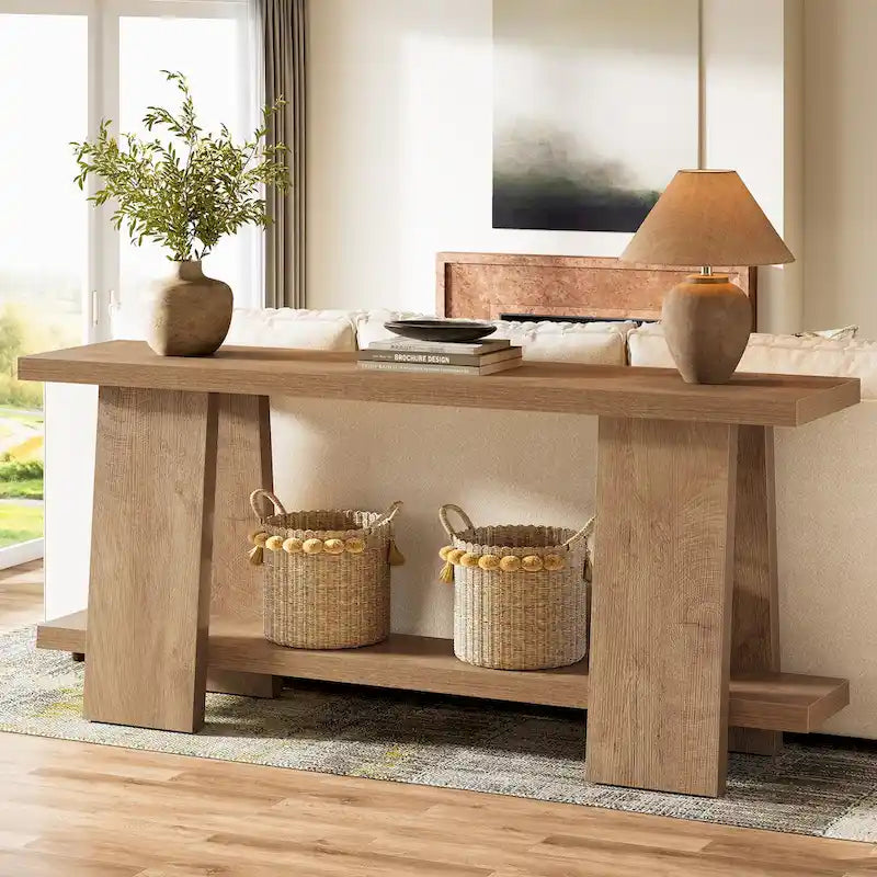 70.8 Inches Large Sofa Table, Modern 2-Tier Console Table for Entryway - 70.8 L x 11.81 W x 33.4 H
