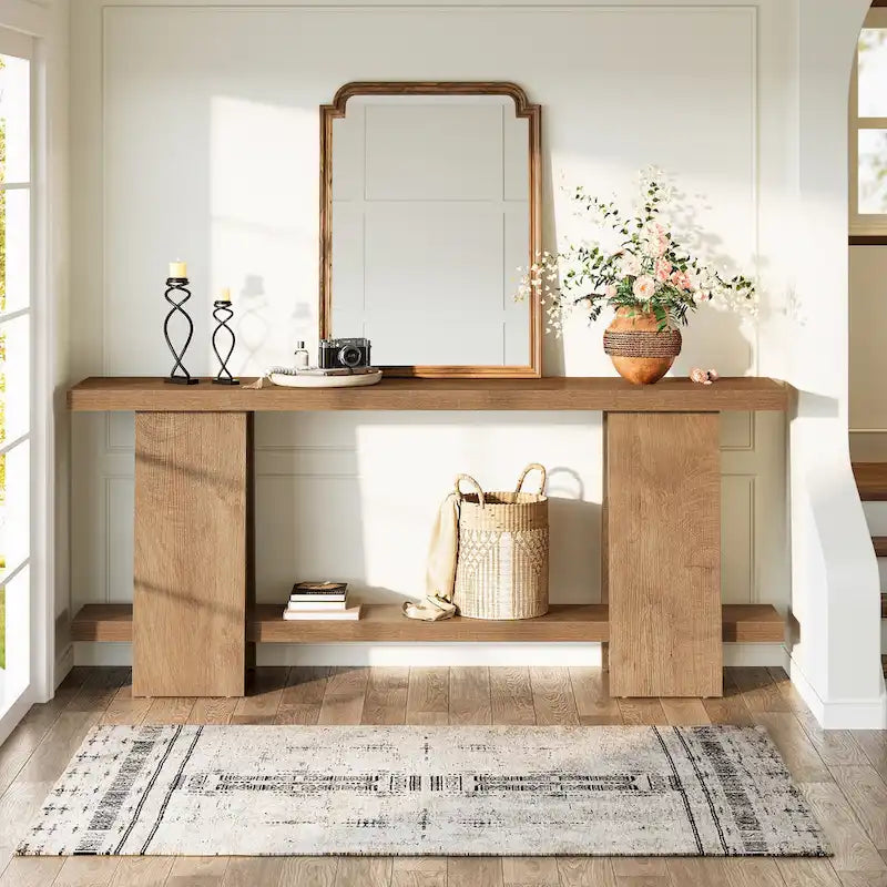 70.8 Inches Large Sofa Table, Modern 2-Tier Console Table for Entryway - 70.8 L x 11.81 W x 33.4 H