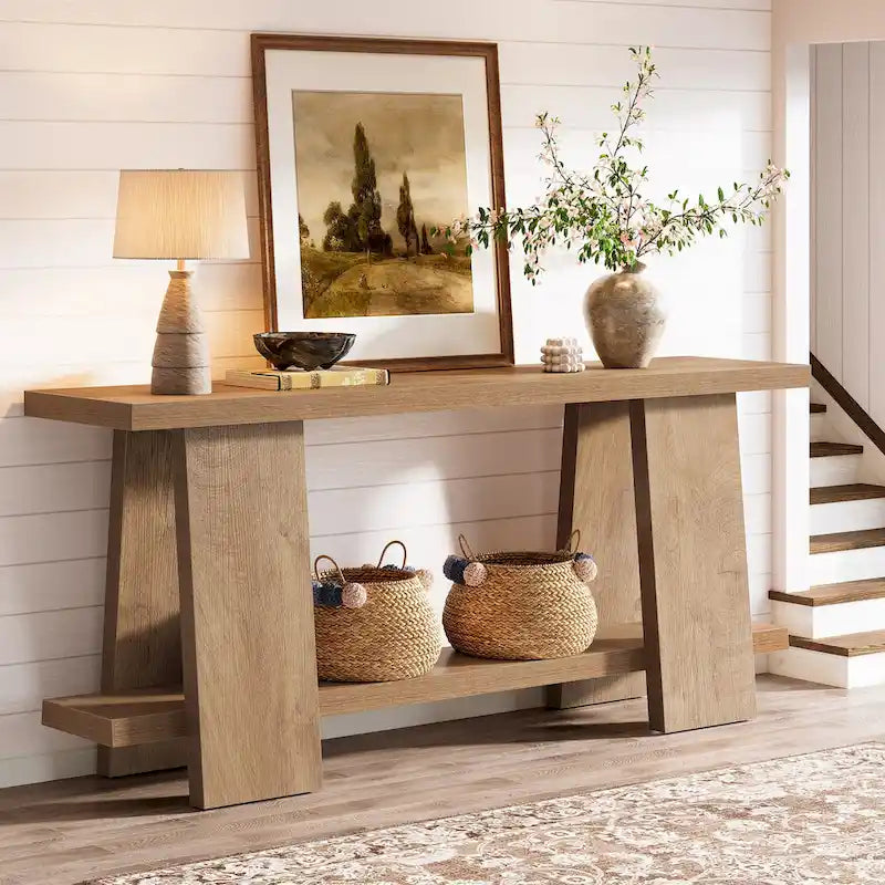 70.8 Inches Large Sofa Table, Modern 2-Tier Console Table for Entryway - 70.8 L x 11.81 W x 33.4 H