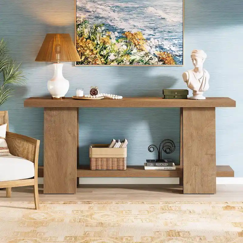 70.8 Inches Large Sofa Table, Modern 2-Tier Console Table for Entryway - 70.8 L x 11.81 W x 33.4 H