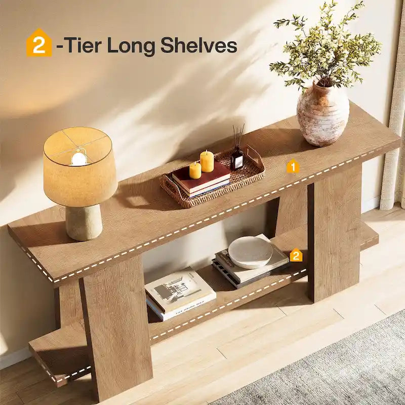 70.8 Inches Large Sofa Table, Modern 2-Tier Console Table for Entryway - 70.8 L x 11.81 W x 33.4 H