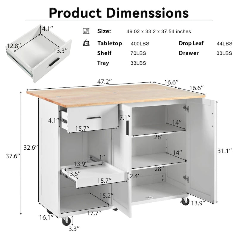 Kitchen Island With Foldable Counter Top(no include stool)