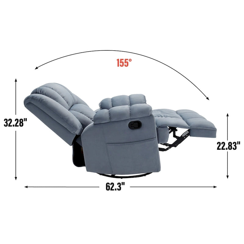 Green Oversized Fabric Recliner with 360 Swivel, Rocking Function, and Manual Controls for Maximum Comfort