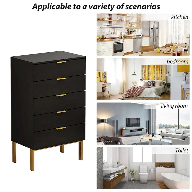 5 Drawer Dresser Chest of Drawers with Metal Leg Wood Dresser Storage