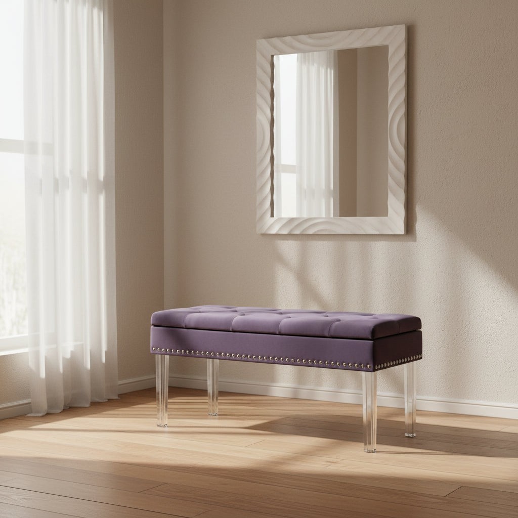 Upholstered Tufted Mid-Century 18-inch Storage Bench