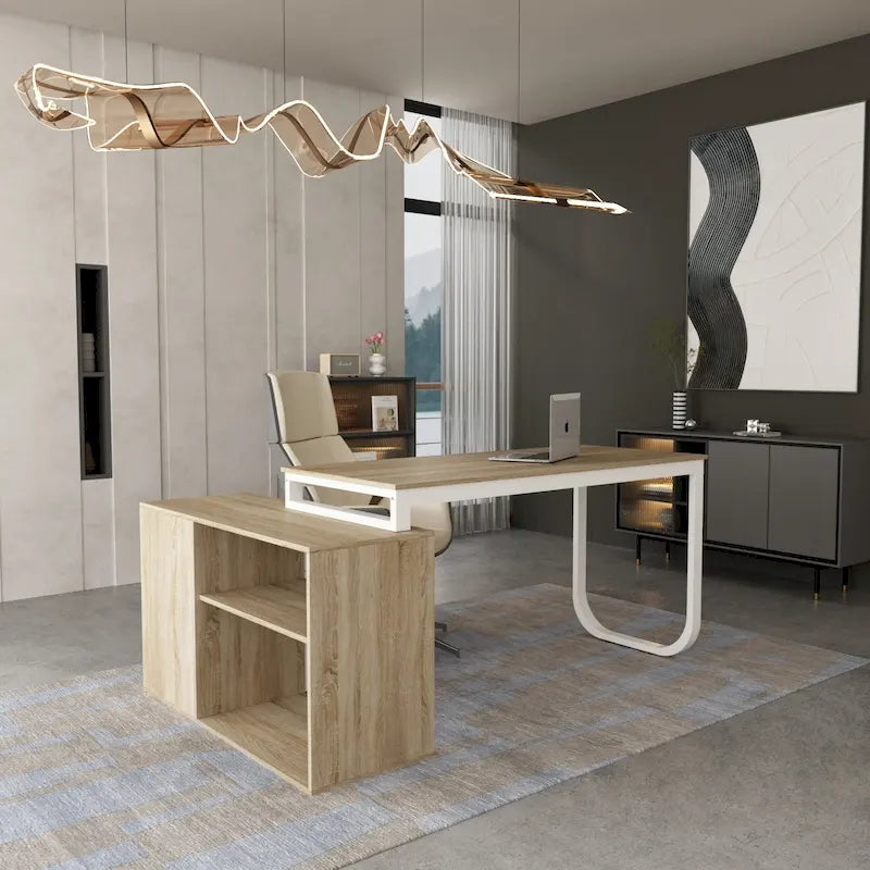 55 L-Shaped Computer Desk - Storage Workstation - 5 Colors Large