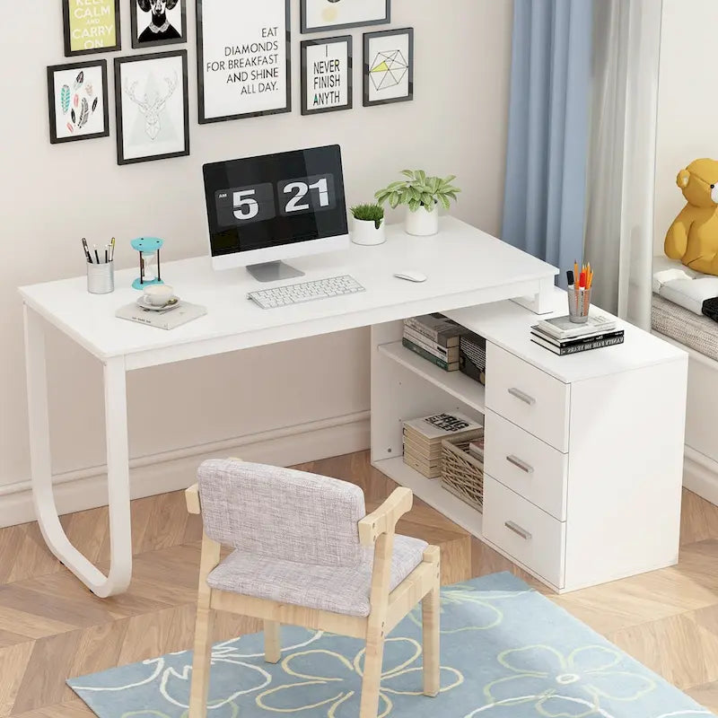 55 L-Shaped Computer Desk - Storage Workstation - 5 Colors Large