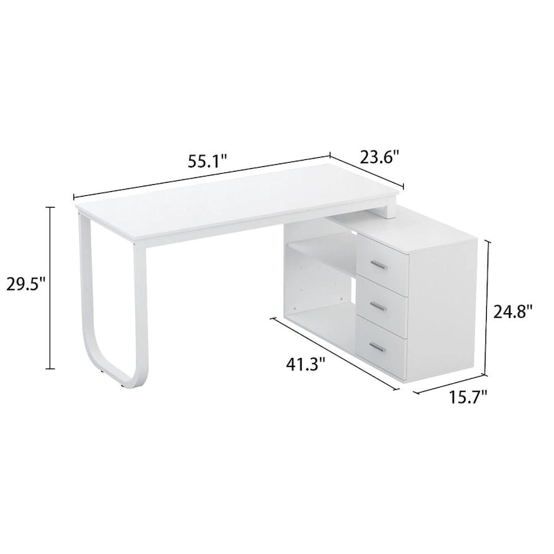 55 L-Shaped Computer Desk - Storage Workstation - 5 Colors Large