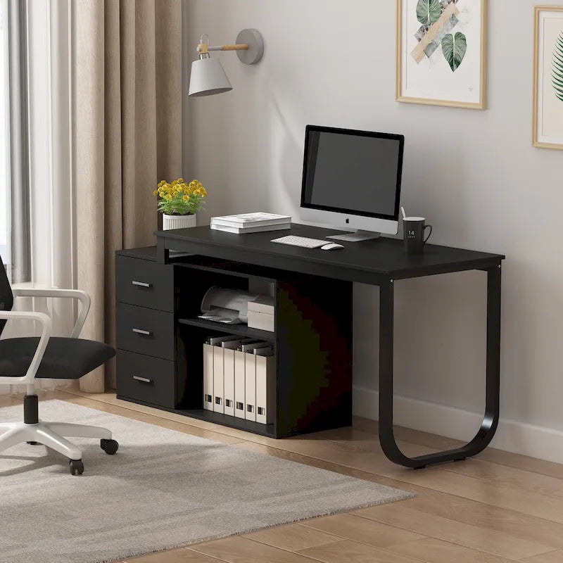 55 L-Shaped Computer Desk - Storage Workstation - 5 Colors Large