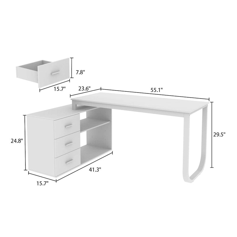 55 L-Shaped Computer Desk - Storage Workstation - 5 Colors Large