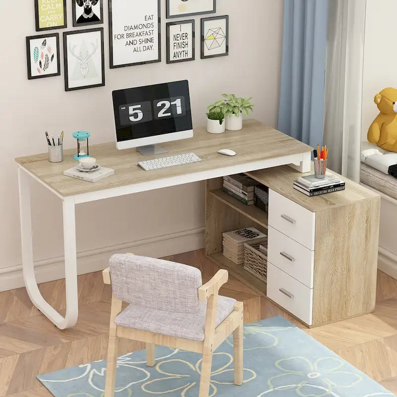 55 L-Shaped Computer Desk - Storage Workstation - 5 Colors Large