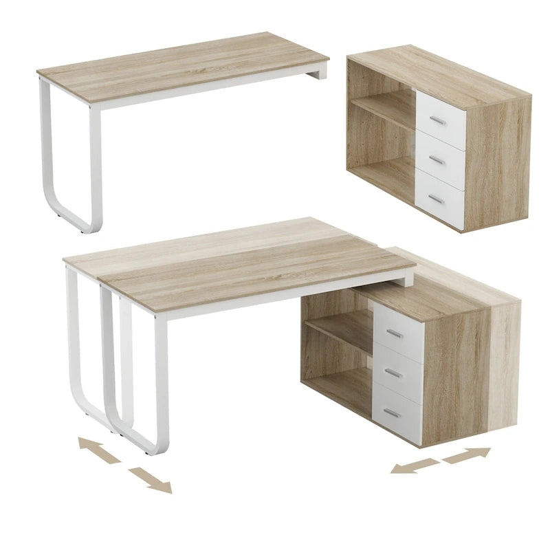 55 L-Shaped Computer Desk - Storage Workstation - 5 Colors Large