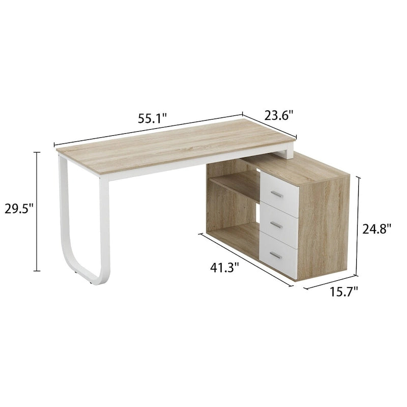 55 L-Shaped Computer Desk - Storage Workstation - 5 Colors Large