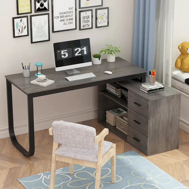 55 L-Shaped Computer Desk - Storage Workstation - 5 Colors Large