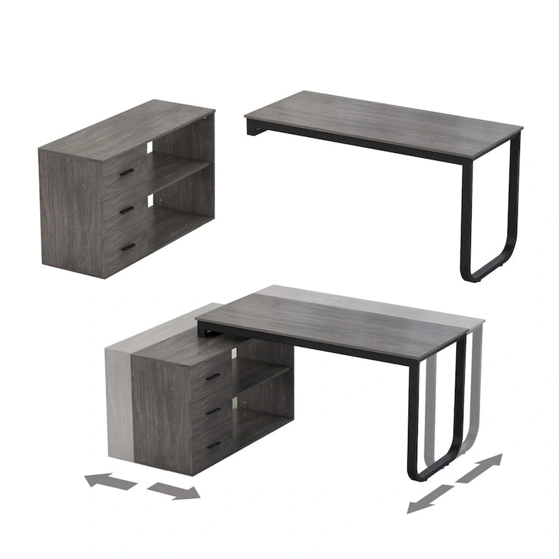 55 L-Shaped Computer Desk - Storage Workstation - 5 Colors Large