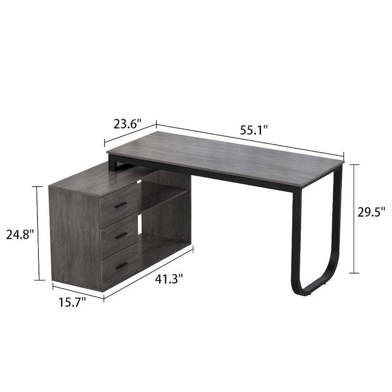 55 L-Shaped Computer Desk - Storage Workstation - 5 Colors Large