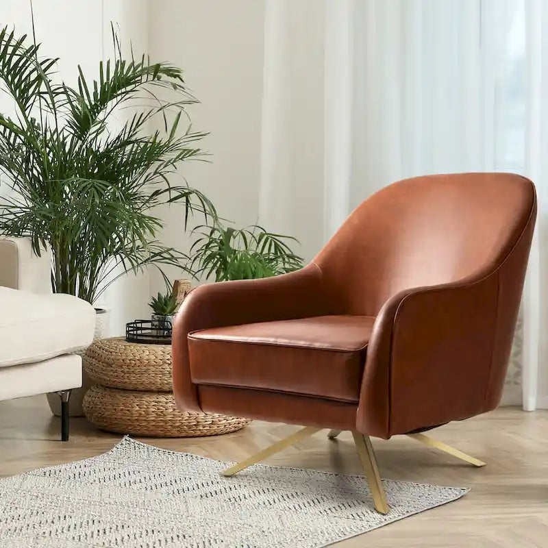 Swivel Club Chair PU Leather Leisure Armchair Upholstered Accent Chair
