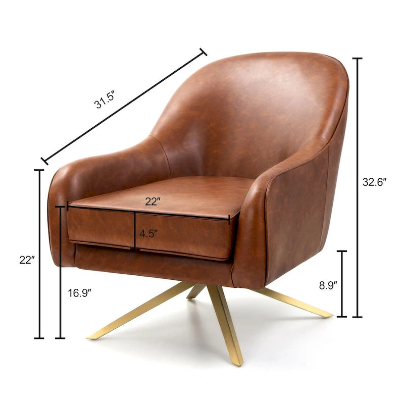 Swivel Club Chair PU Leather Leisure Armchair Upholstered Accent Chair