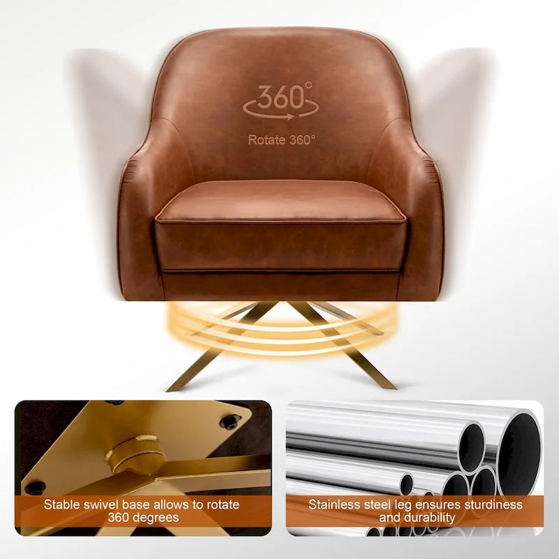 Swivel Club Chair PU Leather Leisure Armchair Upholstered Accent Chair